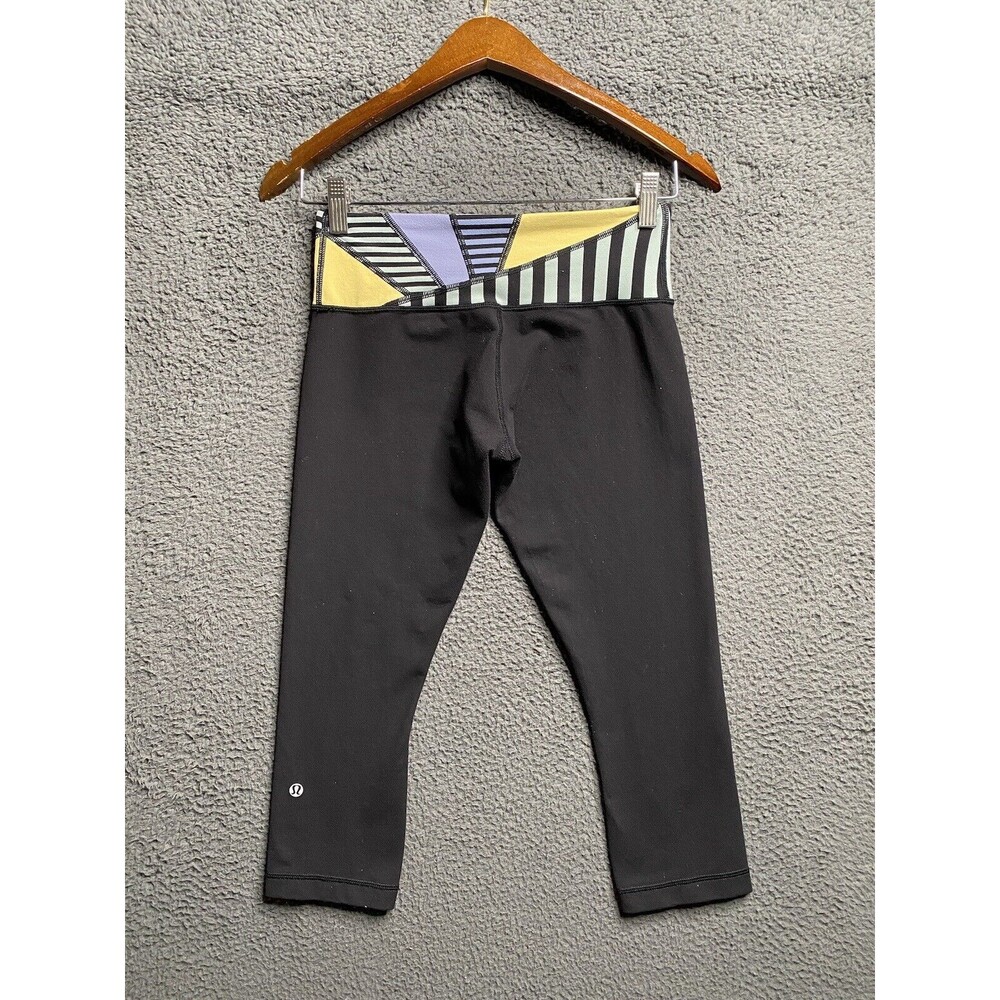 Lululemon Wunder Under Crop Reversible Leggings Black Quilt Women's Size 6